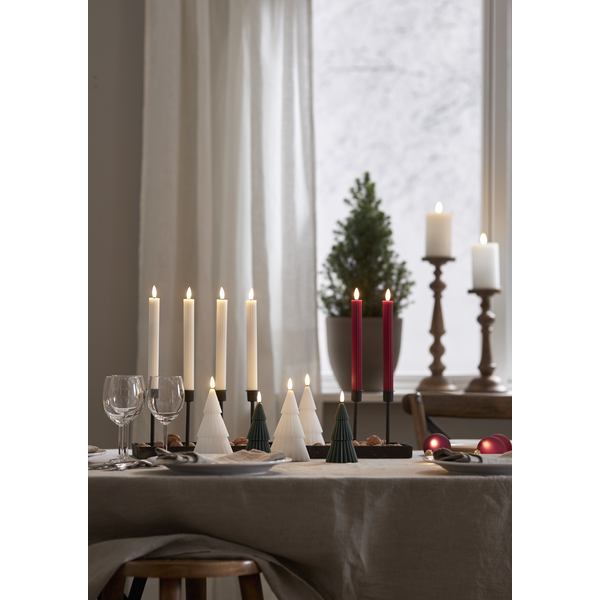 Belysning Jul LED Blockljus Flamme Gran Vit 18 cm