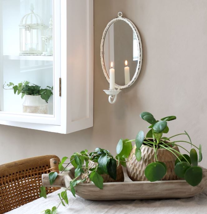 Ljusstake Vägg Ljuslampett H38/L19,5/B11 cm antik creme