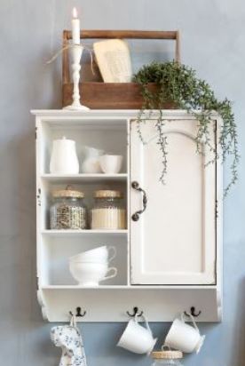 Väggskåp DIV. med dörr och hyllor H61/L56/B19 cm creme