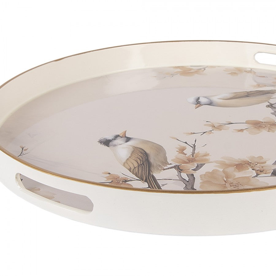 Dekorativt fat Bricka Fåglar Ø46 cm Beige