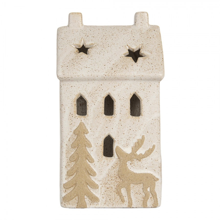 Belysning Jul Hus med LED 10x9x18 cm Beige keramik