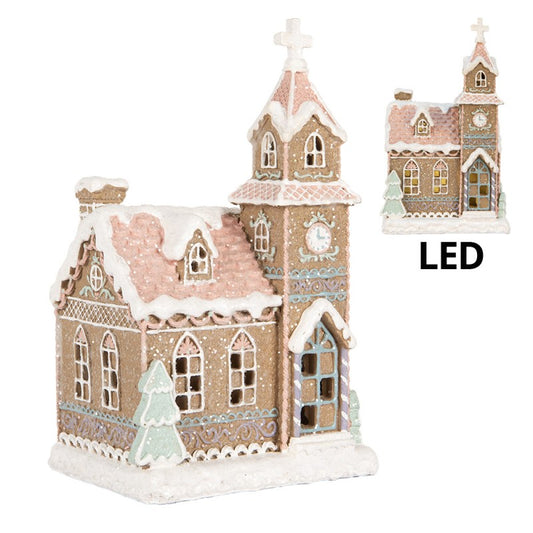 Belysning Jul Pepparkakskyrka med LED 14x12x23 cm Pastell