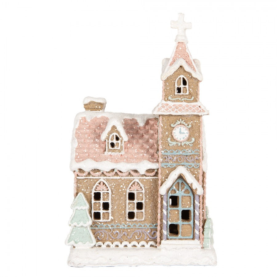Belysning Jul Pepparkakskyrka med LED 14x12x23 cm Pastell