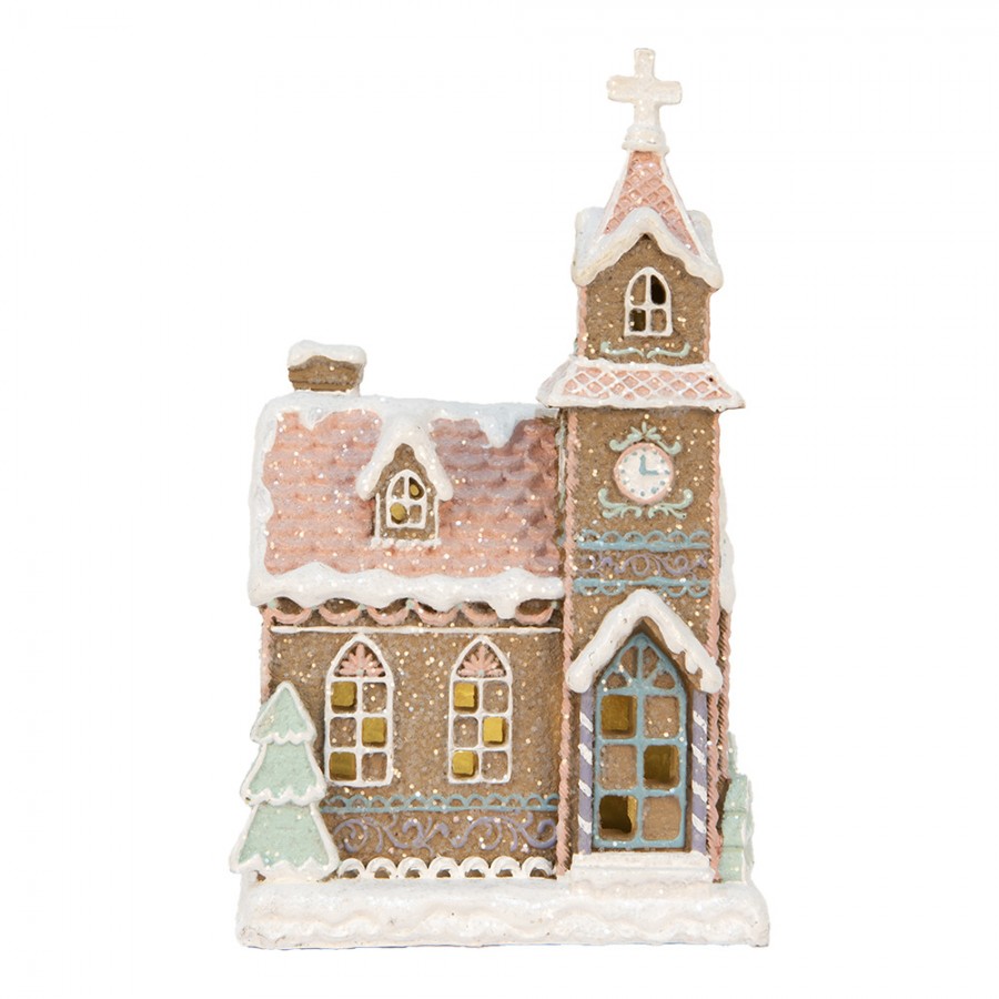 Belysning Jul Pepparkakskyrka med LED 14x12x23 cm Pastell