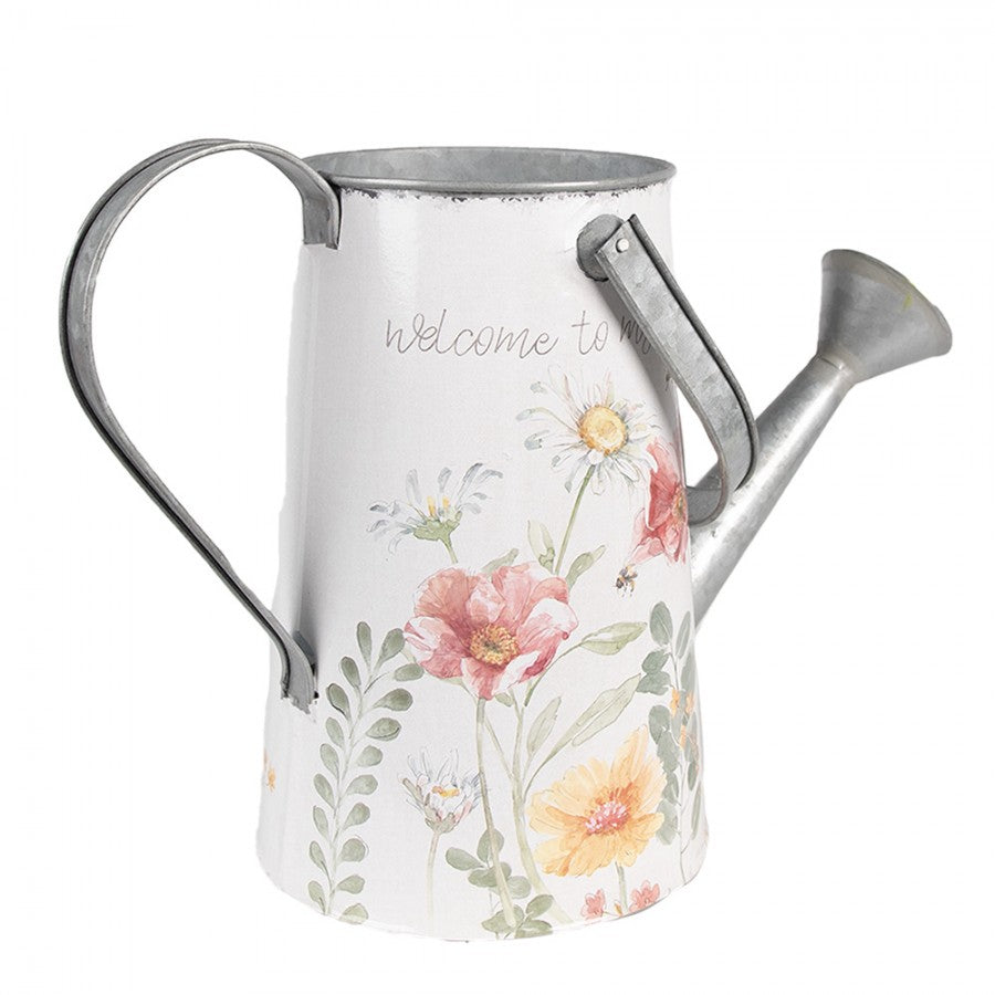 Utomhus Dekoration DIV. vattenkanna 36x17x25 cm Vit blommor metall