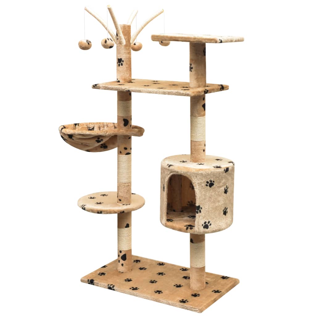 Kattmöbel Klösträd med klöspelare 125 cm tassavtryck beige