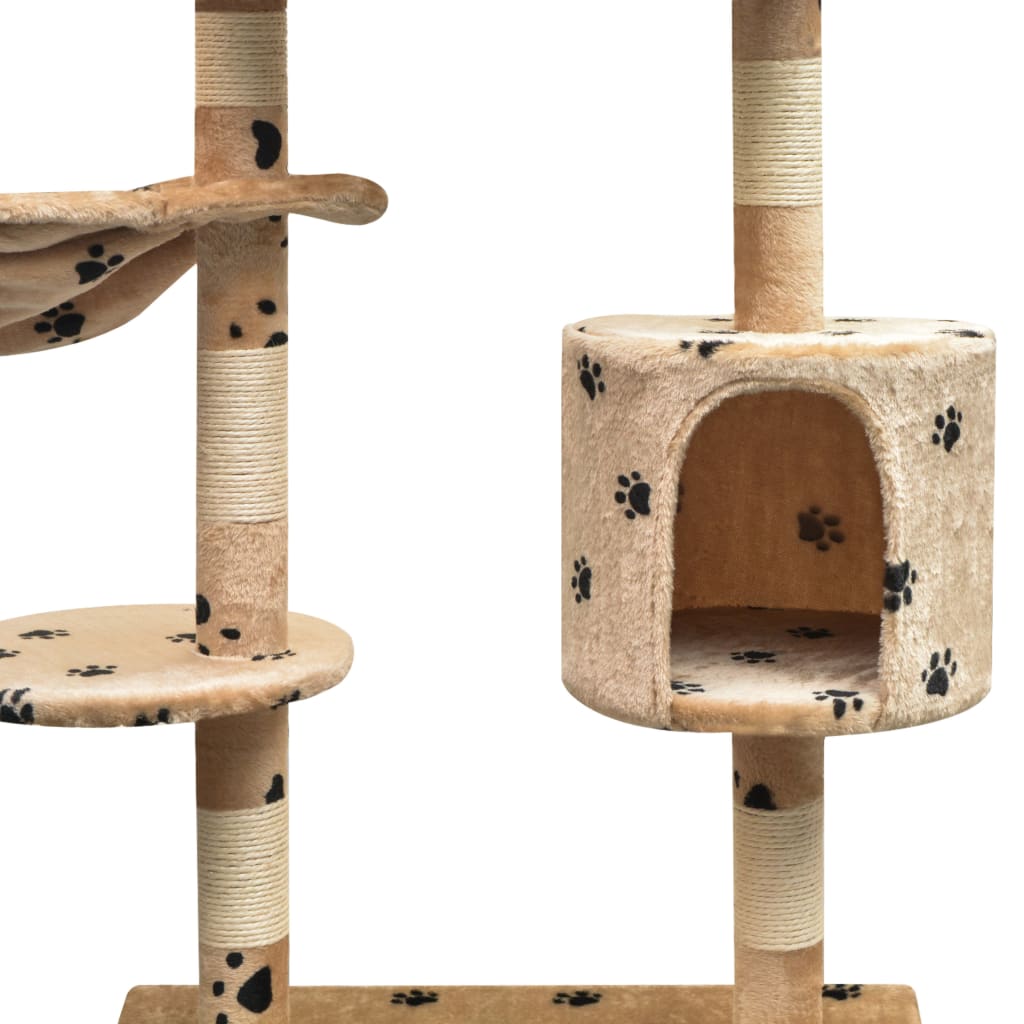 Kattmöbel Klösträd med klöspelare 125 cm tassavtryck beige
