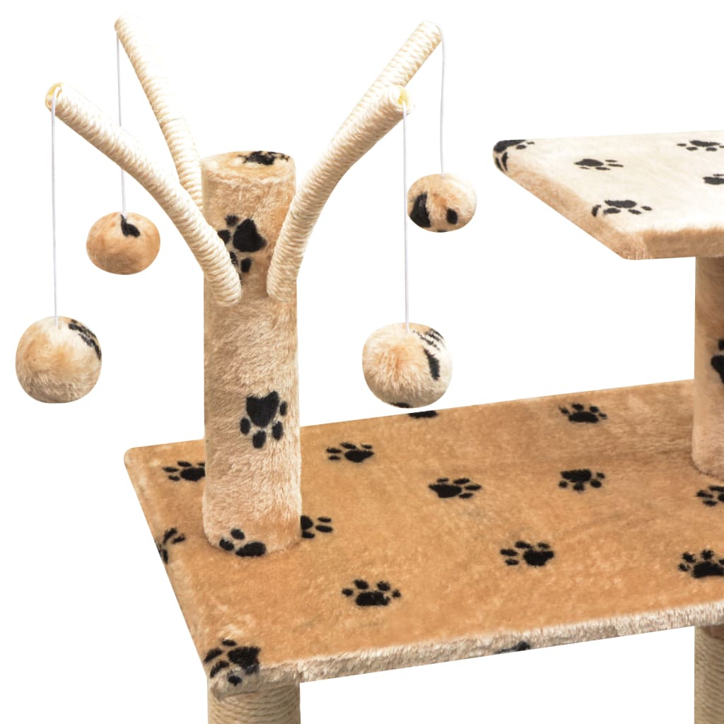 Kattmöbel Klösträd med klöspelare 125 cm tassavtryck beige
