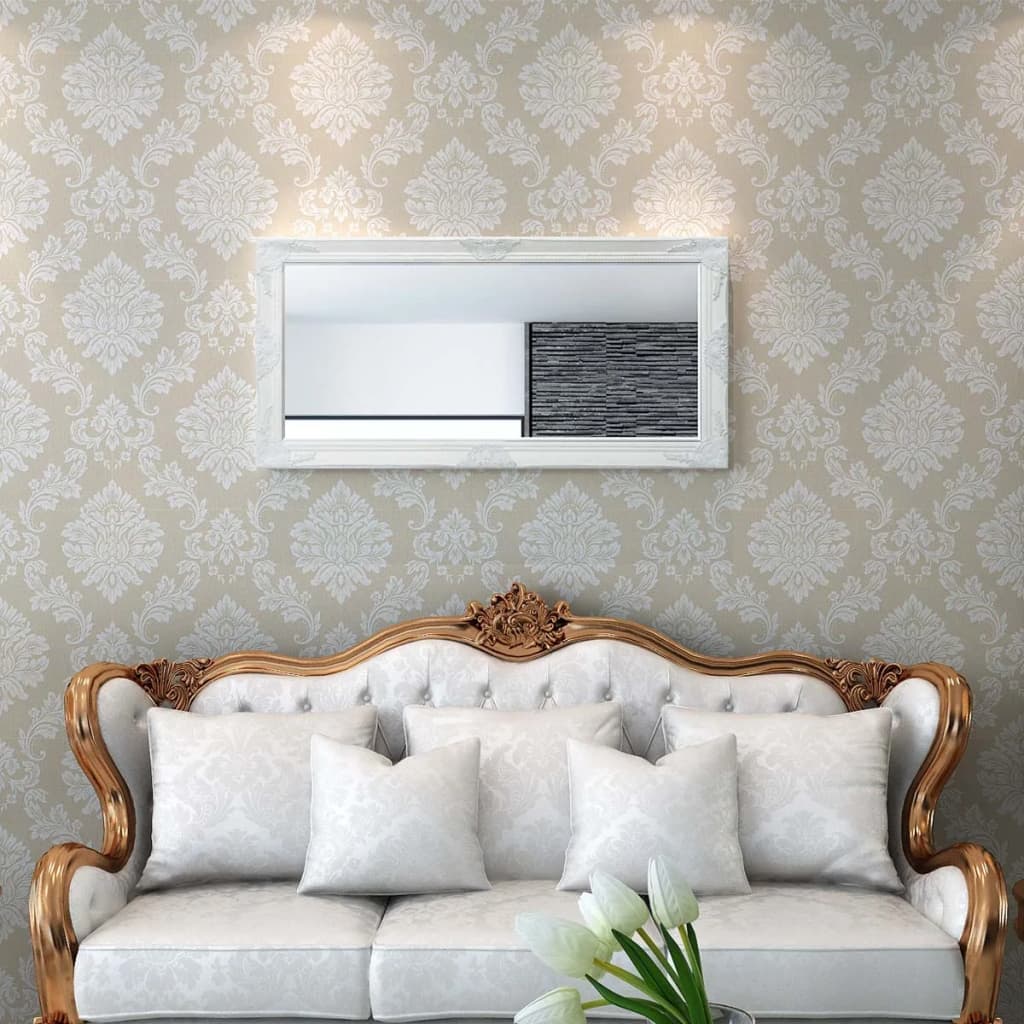 Väggspegel barockstil 120x60 cm vit