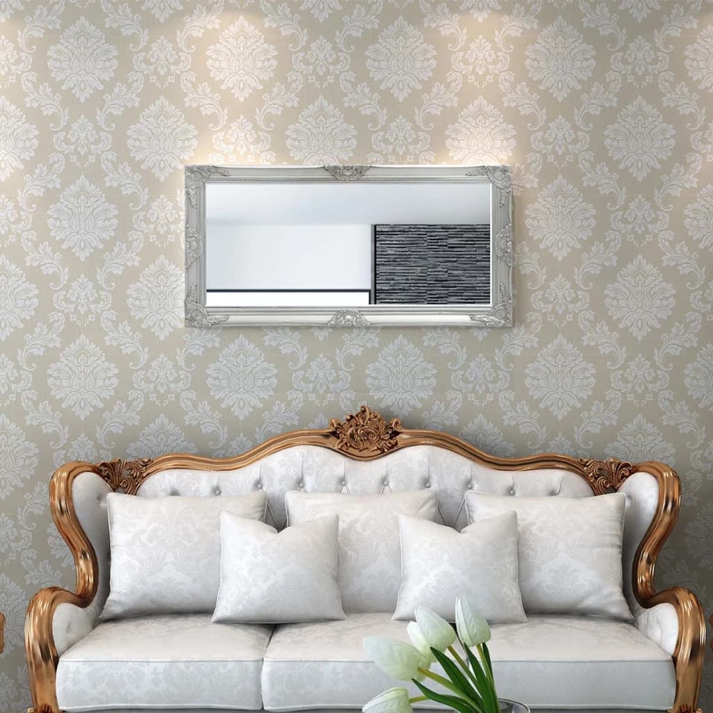 Väggspegel barockstil 120x60 cm silver