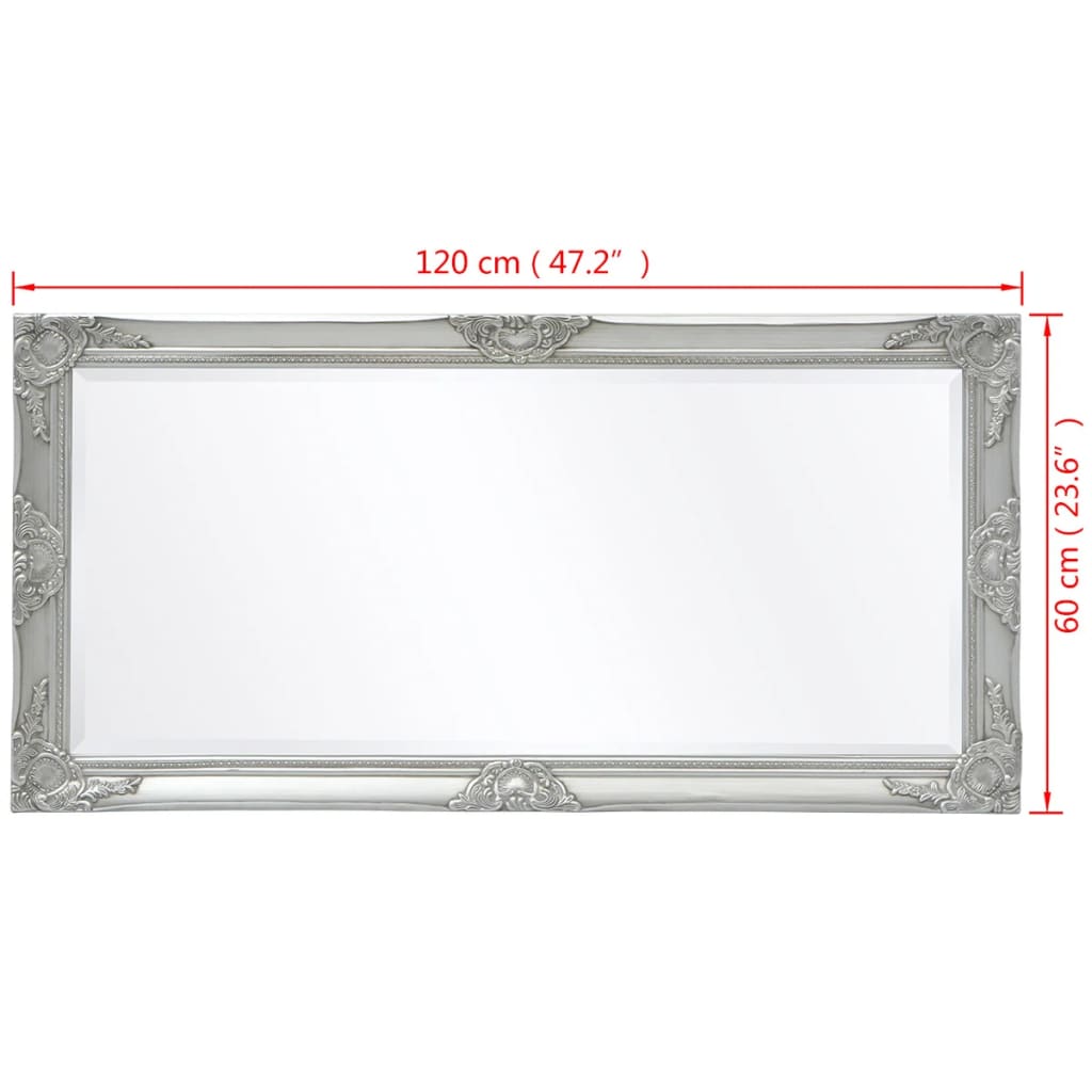 Väggspegel barockstil 120x60 cm silver