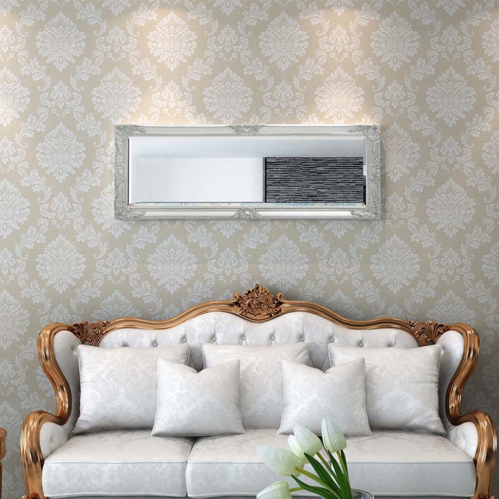 Väggspegel barockstil 140x50 cm silver