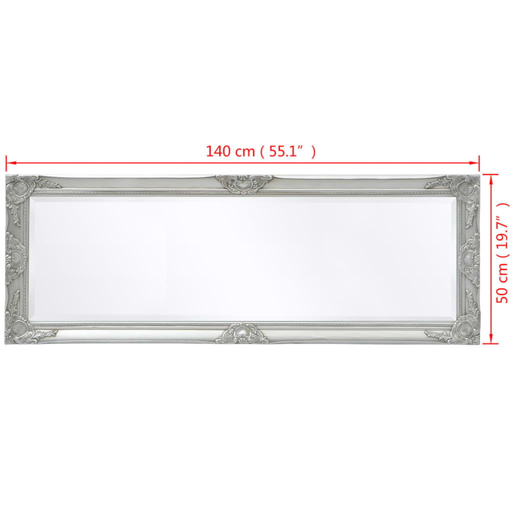 Väggspegel barockstil 140x50 cm silver
