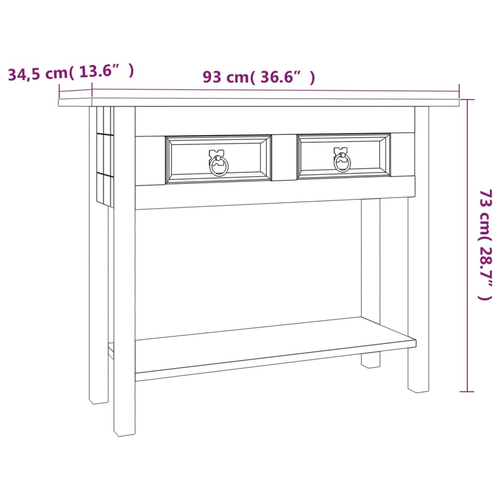 Avlastningsbord Konsollbord Trä mexikansk Coronastil furu 93x34,5x73 cm