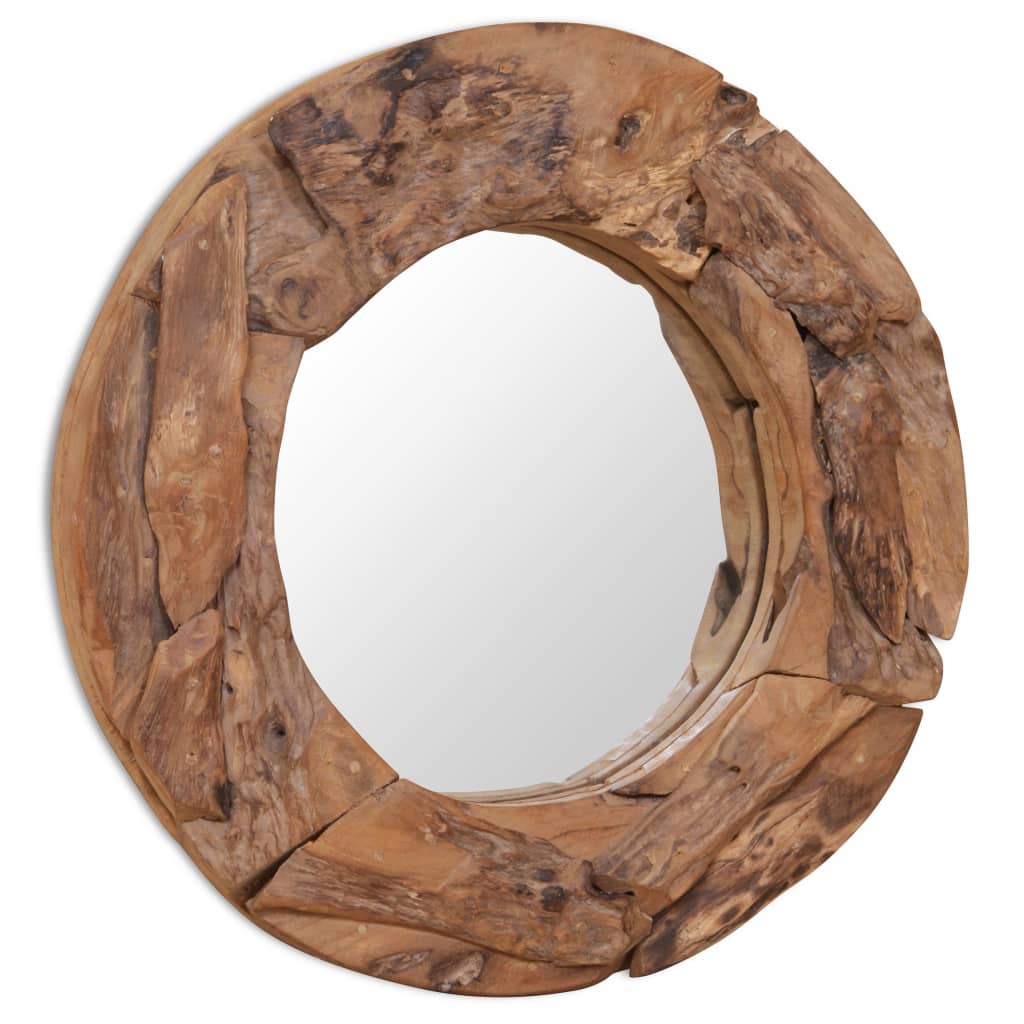 Väggspegel teak 60 cm rund