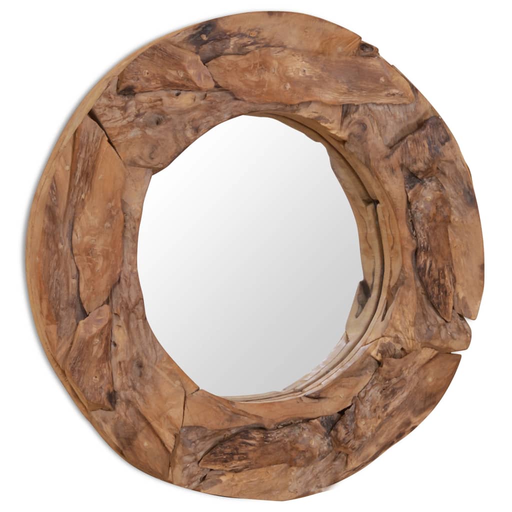 Väggspegel teak 60 cm rund