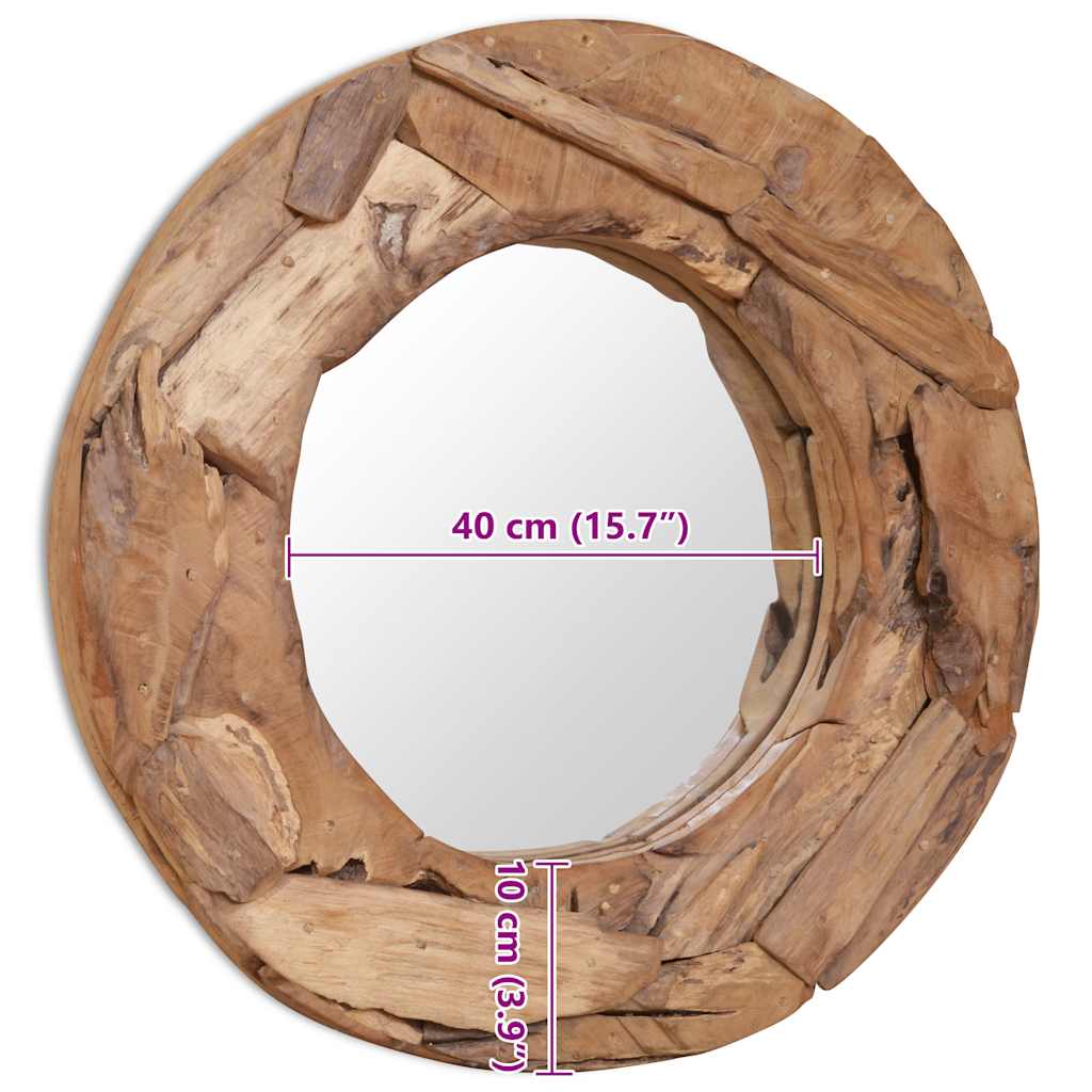 Väggspegel teak 60 cm rund