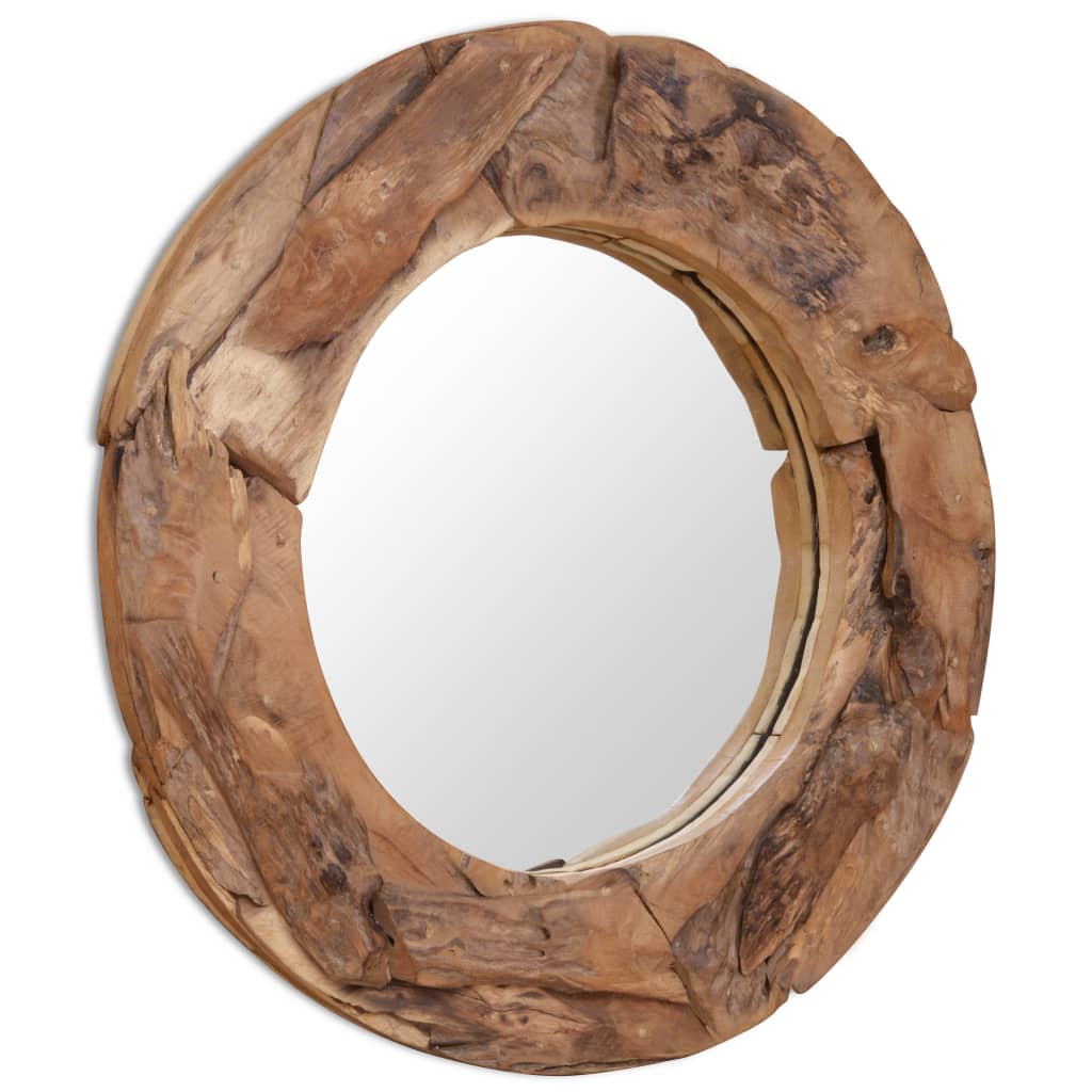 Väggspegel teak 80 cm rund