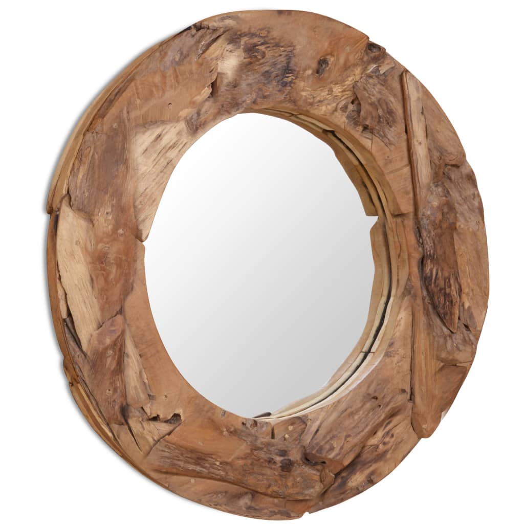 Väggspegel teak 80 cm rund
