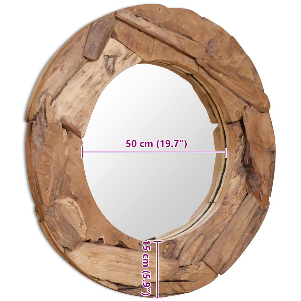 Väggspegel teak 80 cm rund