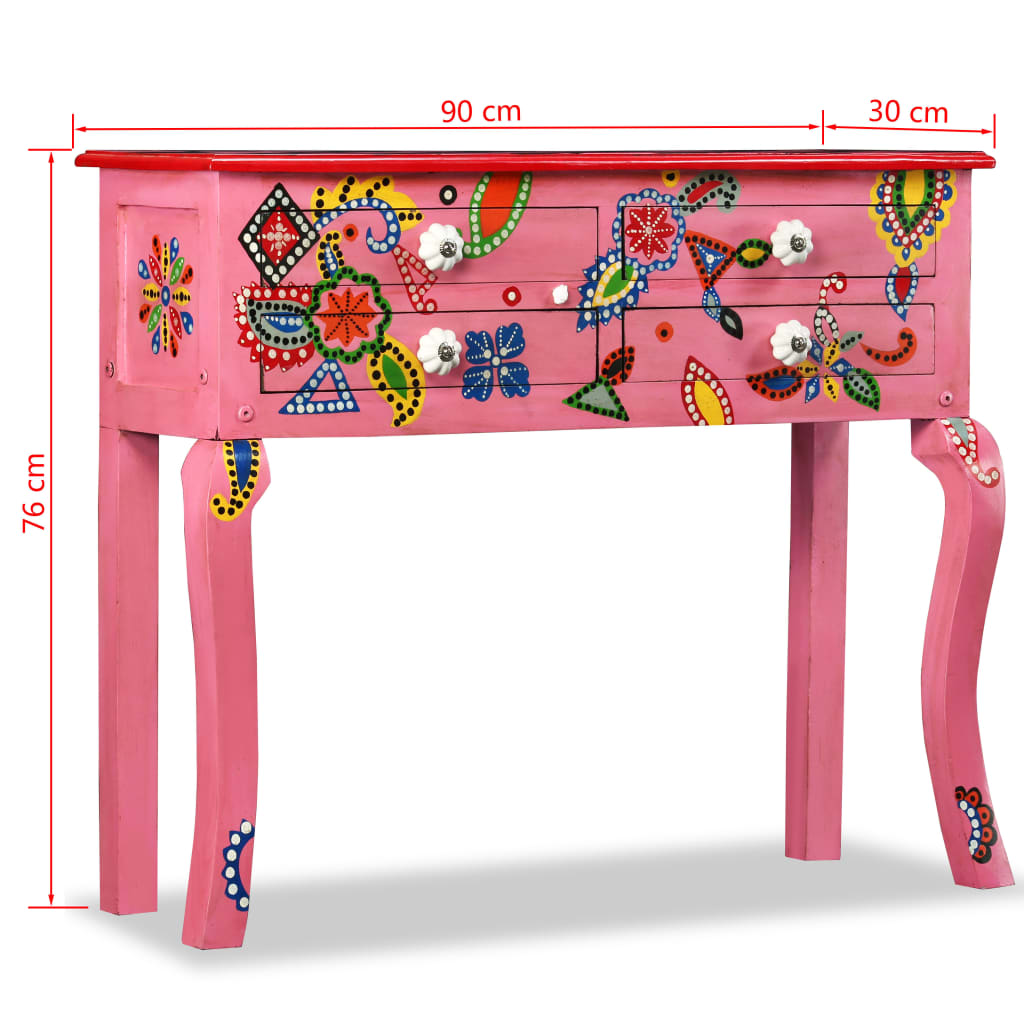 Avlastningsbord Konsollbord Trä massivt mangoträ rosa handmålat