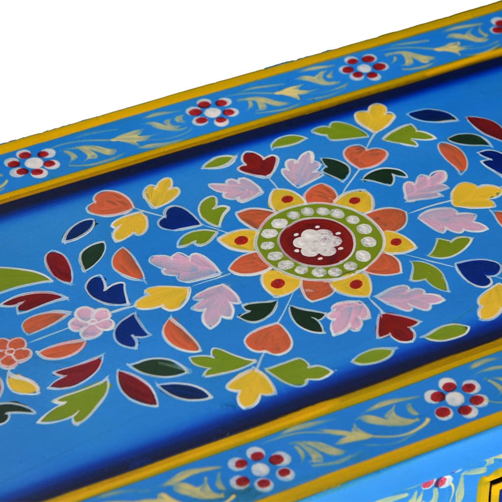 Skänk Trä med lådor massivt mangoträ turkos handmålad