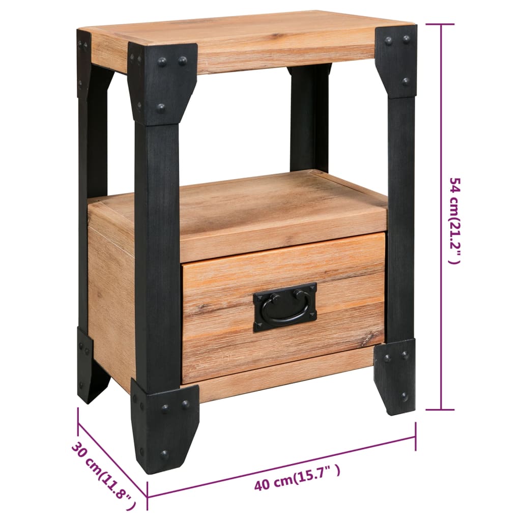 Sängbord Nattduksbord Trä massivt akaciaträ och stål 40x30x54 cm