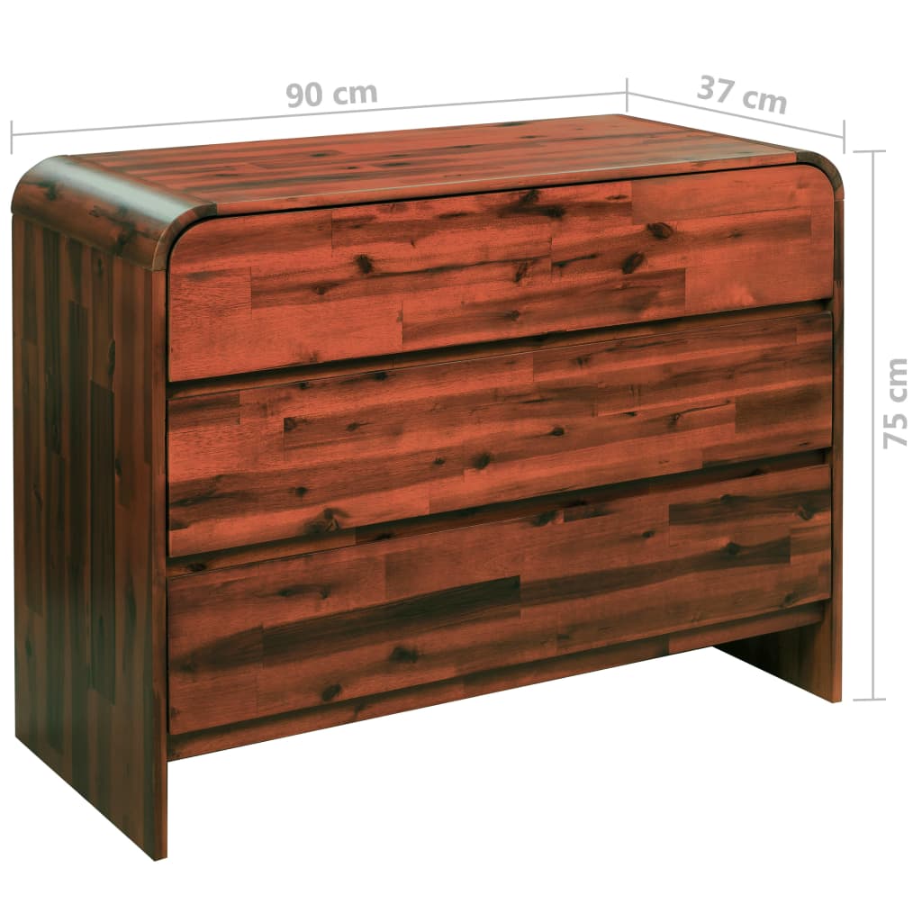 Byrå massivt akaciaträ 90x37x75 cm