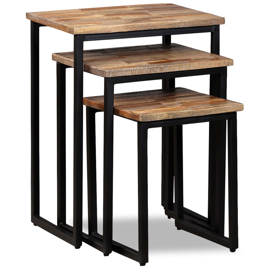 Soffbord Trä 3 delar massivt återvunnet teakträ