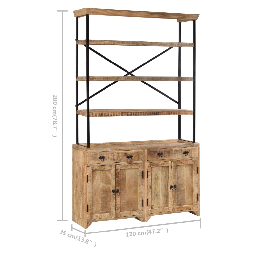 Skänk Trä med hyllor massivt mangoträ 120x35x200 cm