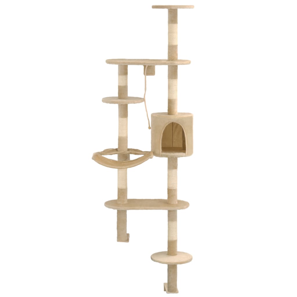 Kattmöbel Katträd väggmonterat med klöspelare i sisal 194 cm beige