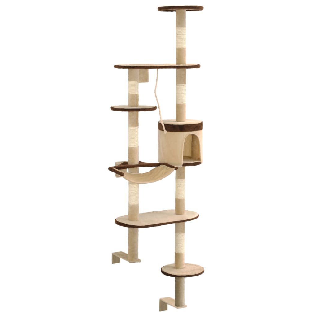 Kattmöbel Katträd väggmonterat med klöspelare i sisal 194 cm beige & brun