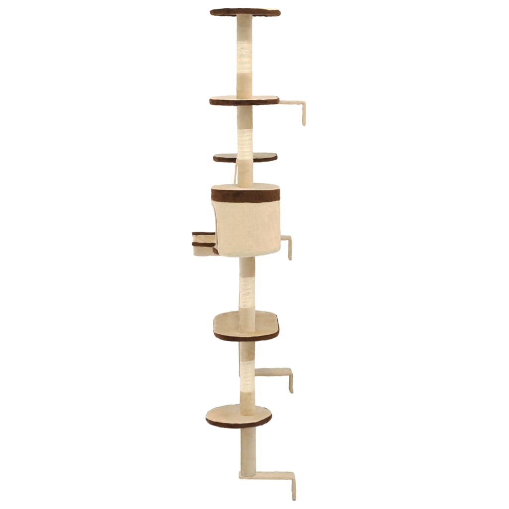 Kattmöbel Katträd väggmonterat med klöspelare i sisal 194 cm beige & brun