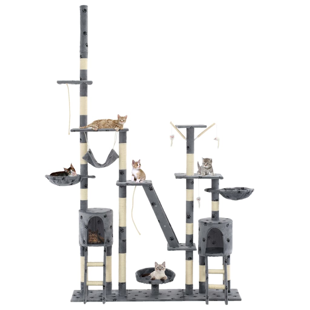Kattmöbel Katträd med klöspelare i sisal 230-250 cm tassavtryck grå