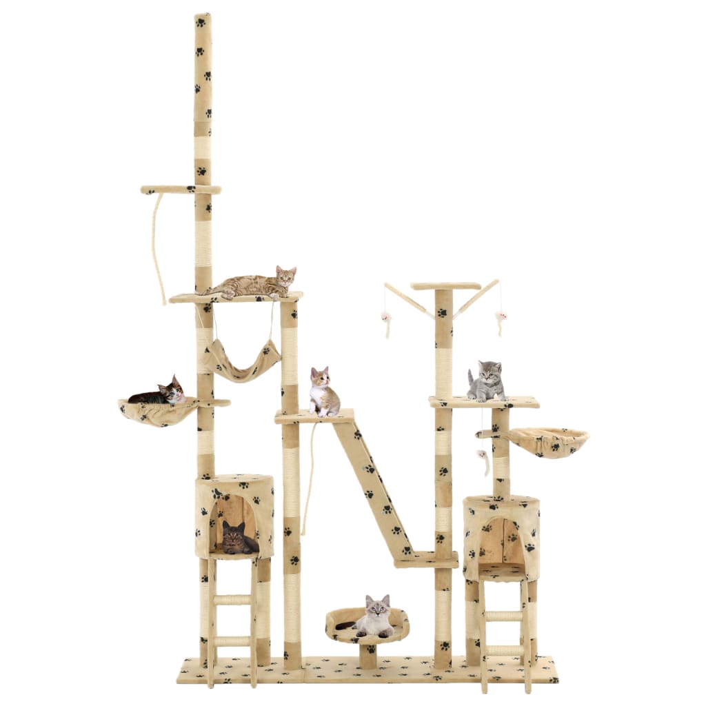 Kattmöbel Katträd med klöspelare i sisal 230-250 cm tassavtryck beige