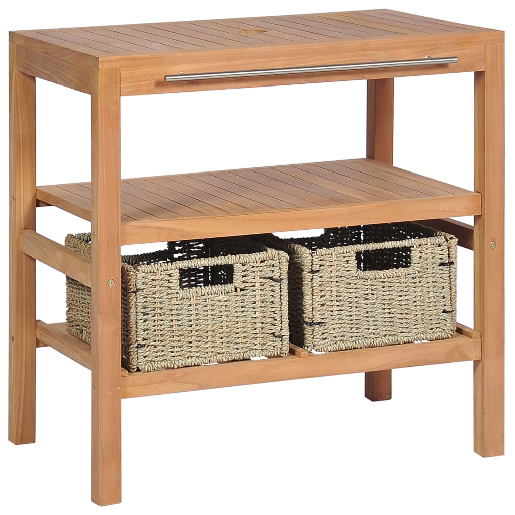 Badrumsunderskåp med 2 korgar massiv teak 74x45x75 cm