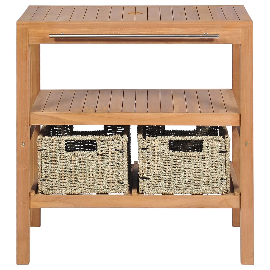Badrumsunderskåp med 2 korgar massiv teak 74x45x75 cm