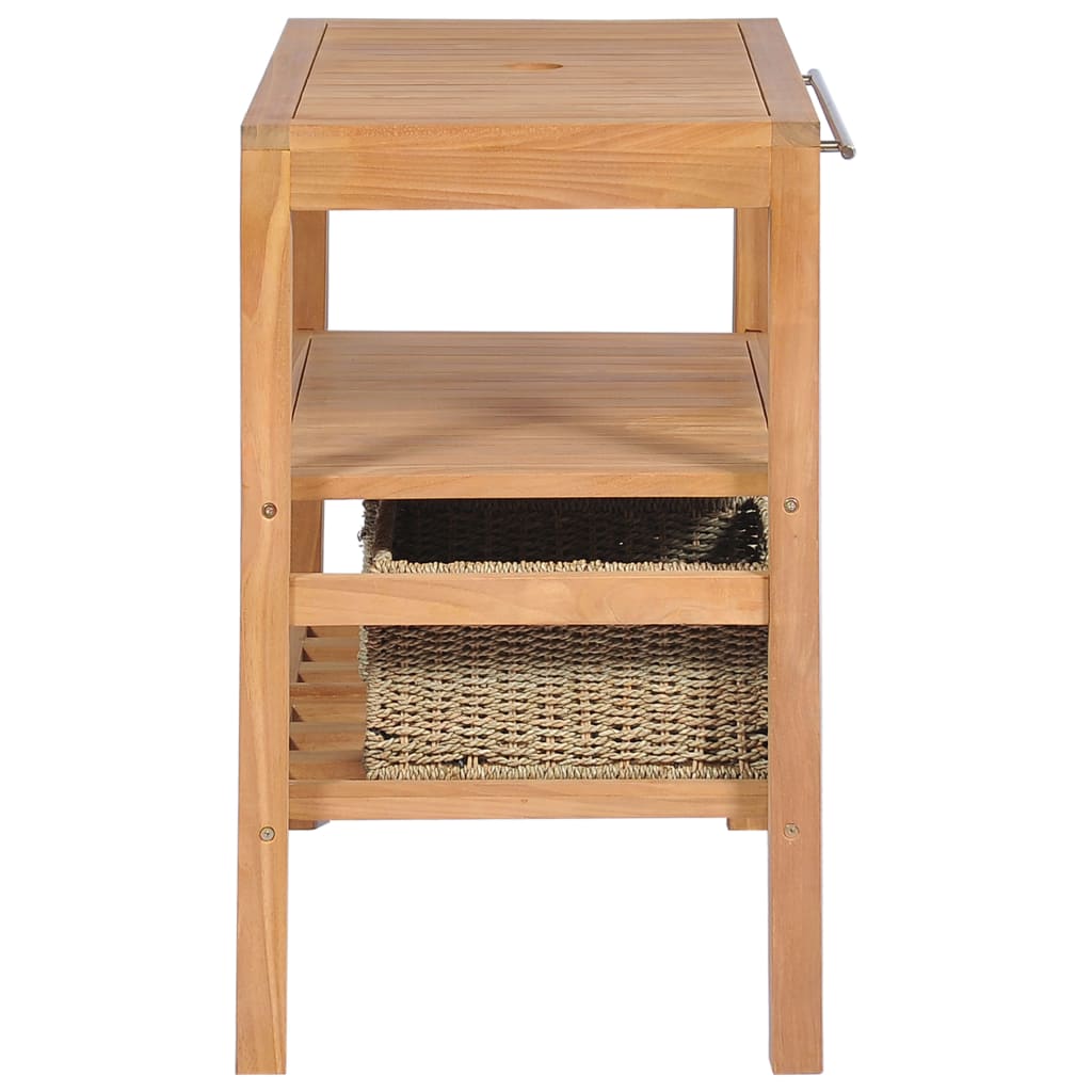Badrumsunderskåp med 2 korgar massiv teak 74x45x75 cm