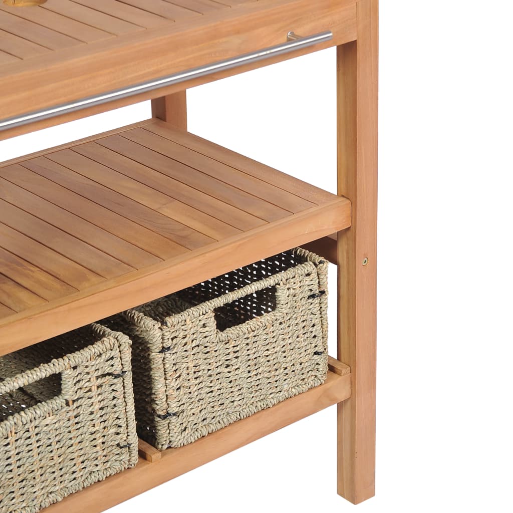 Badrumsunderskåp med 2 korgar massiv teak 74x45x75 cm