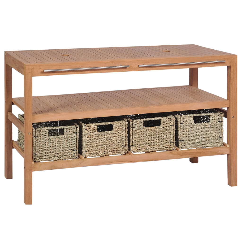 Badrumsunderskåp med 4 korgar massiv teak 132x45x75 cm