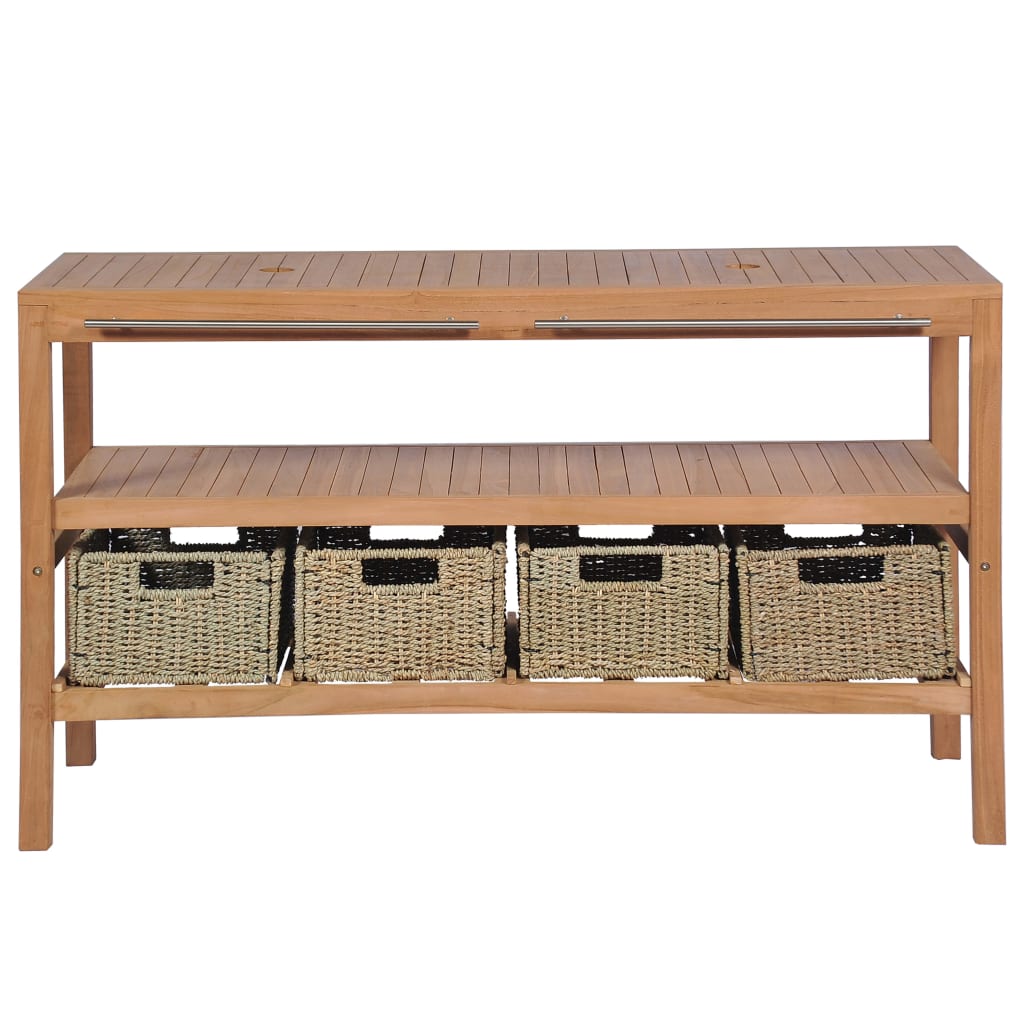 Badrumsunderskåp med 4 korgar massiv teak 132x45x75 cm