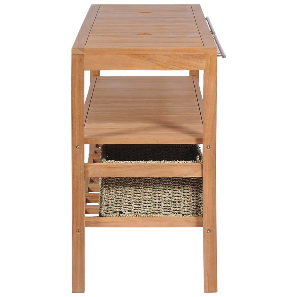 Badrumsunderskåp med 4 korgar massiv teak 132x45x75 cm