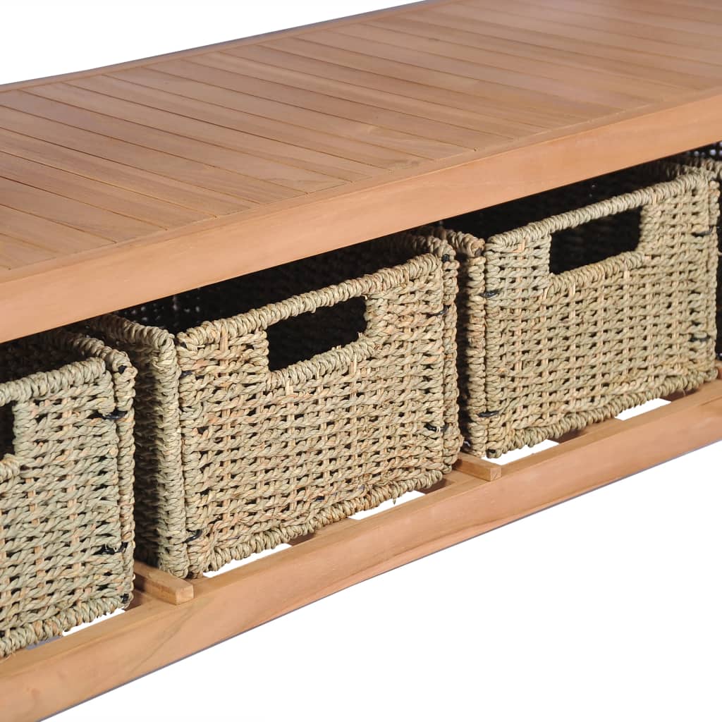 Badrumsunderskåp med 4 korgar massiv teak 132x45x75 cm