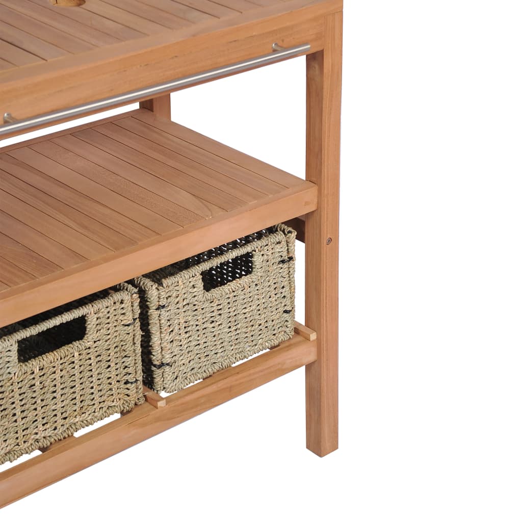 Badrumsunderskåp med 4 korgar massiv teak 132x45x75 cm