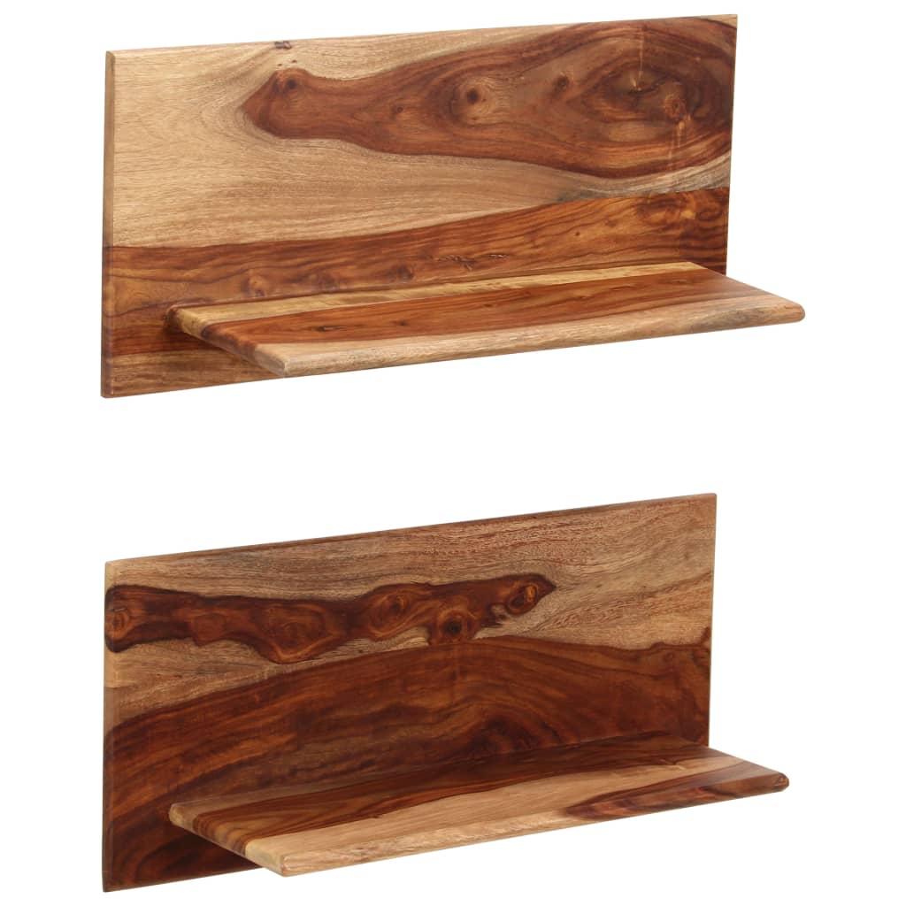 Vägghylla Trä 2 st 58x26x20 cm massivt sheshamträ