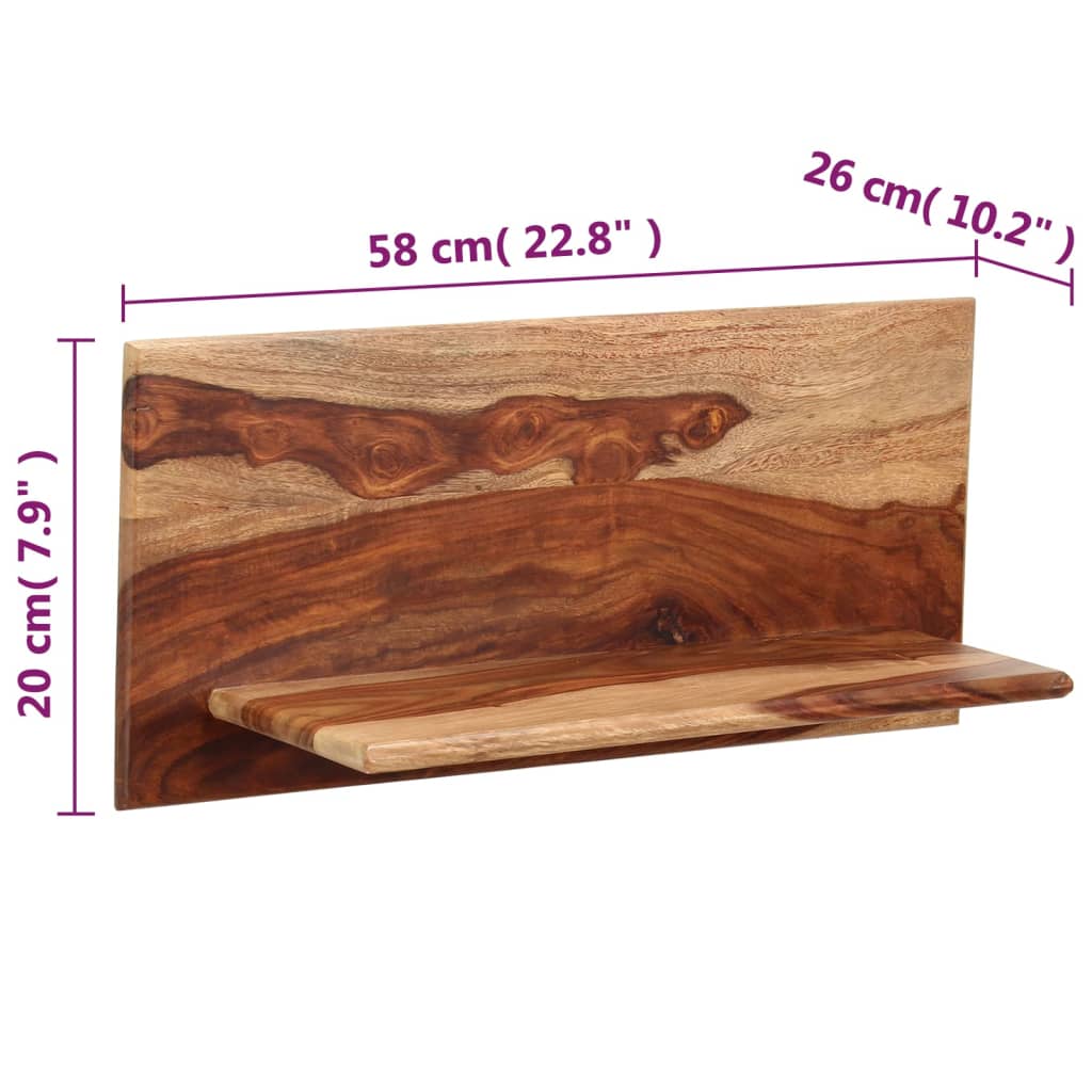 Vägghylla Trä 2 st 58x26x20 cm massivt sheshamträ