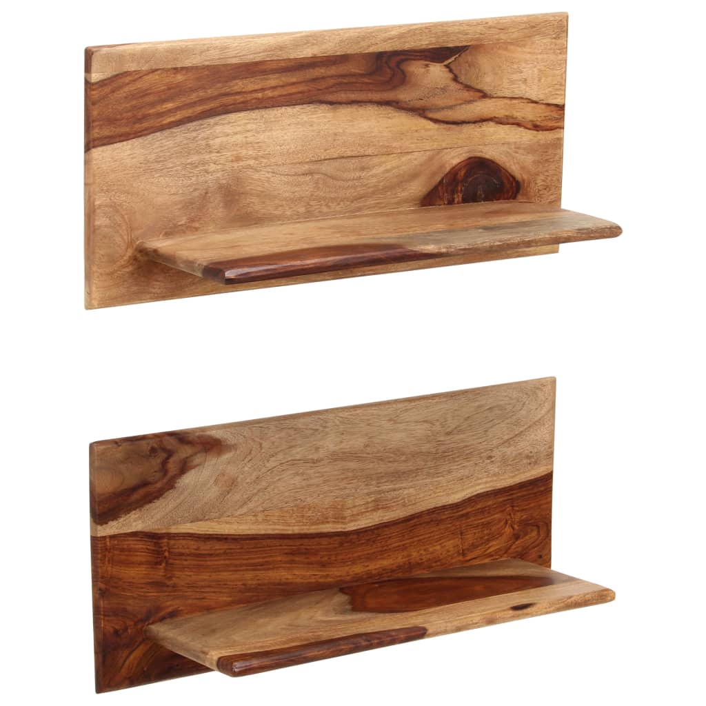 Vägghylla Trä 2 st 58x26x20 cm massivt sheshamträ