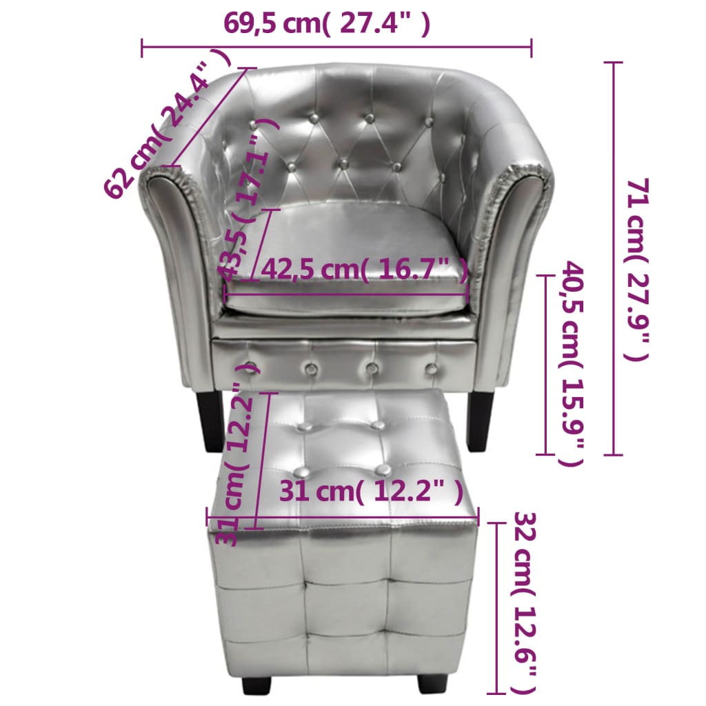 Fåtölj DIV. med fotpall silver konstläder
