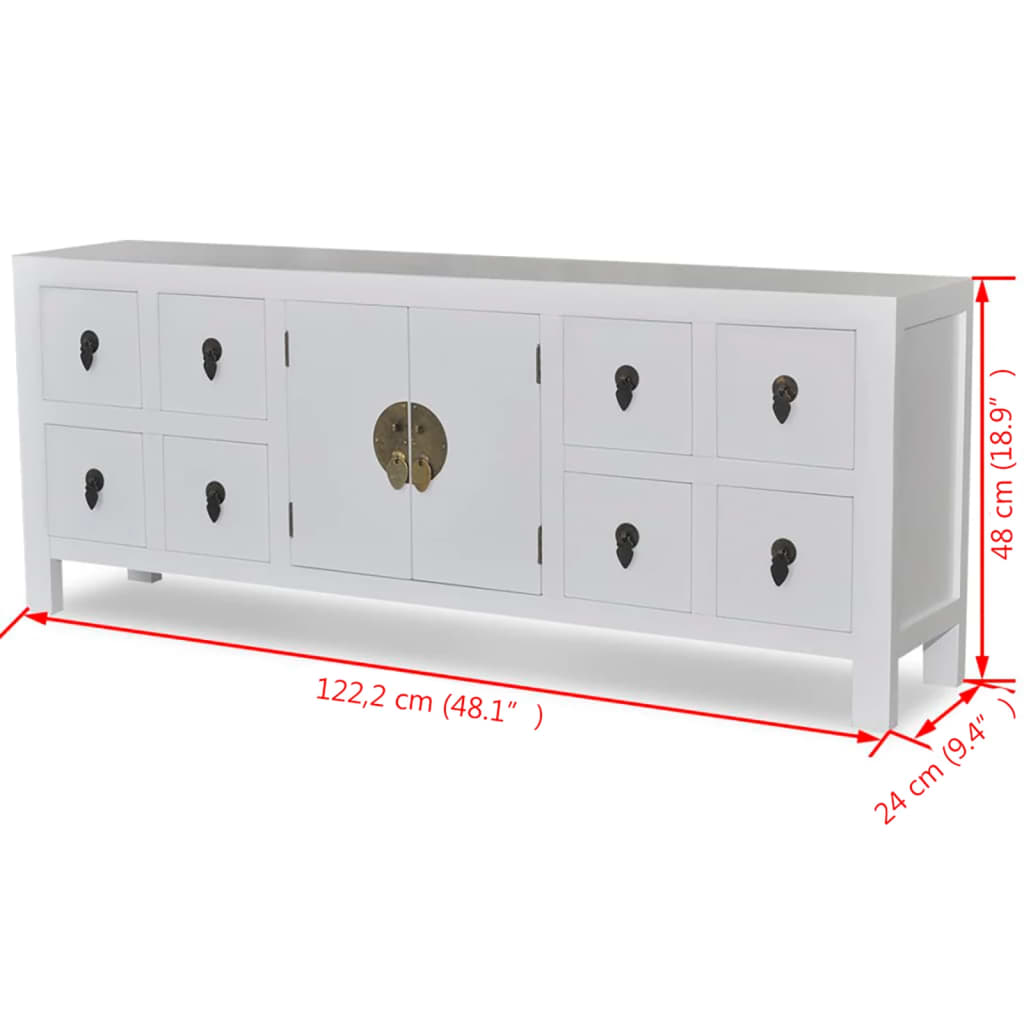 Skänk Vit i Trä med 8 lådor och 2 luckor