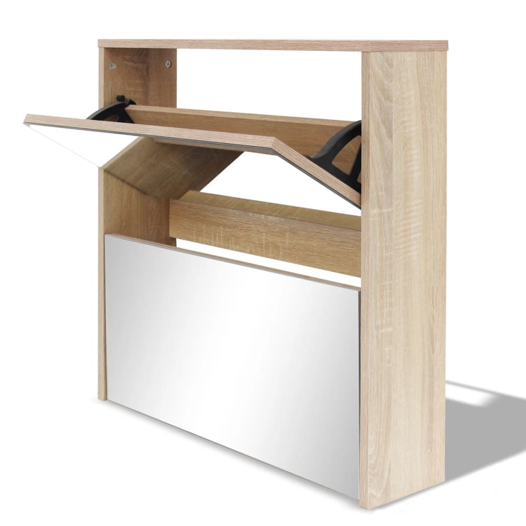 Skoställ DIV. Skoskåp med 2 lådor och spegel 63x17x67 cm ek